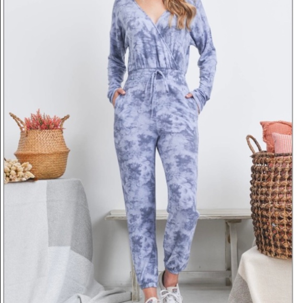 Blue Purple and Light Blue Lavender Tie Dye Jumpsuit
